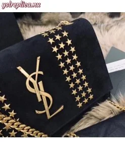 Replica YSL Fake Saint Laurent Kate Small Bag In Black Suede With Star Studs 2