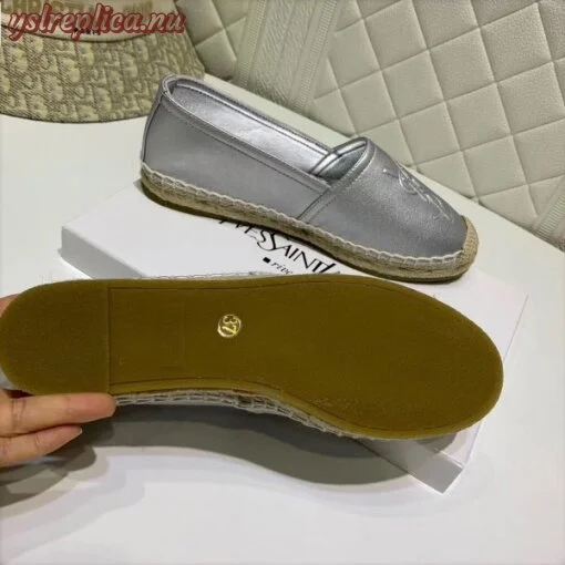 Replica YSL Fake Saint Laurent Monogram Espadrilles In Silver Metallic Lambskin 7