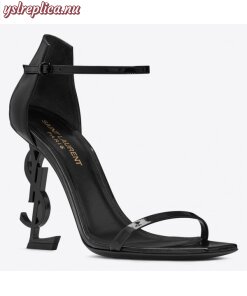 Replica YSL Fake Saint Laurent Opyum 110 Sandals In Black Palent Leather