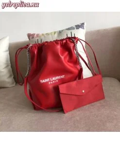 Replica YSL Fake Saint Laurent Red Teddy Drawstring Bag 2