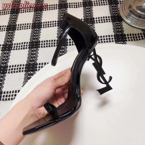 Replica YSL Fake Saint Laurent Opyum 110 Sandals In Black Palent Leather 5