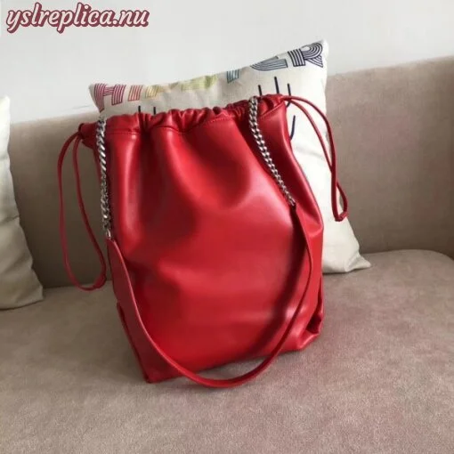 Replica YSL Fake Saint Laurent Red Teddy Drawstring Bag 4