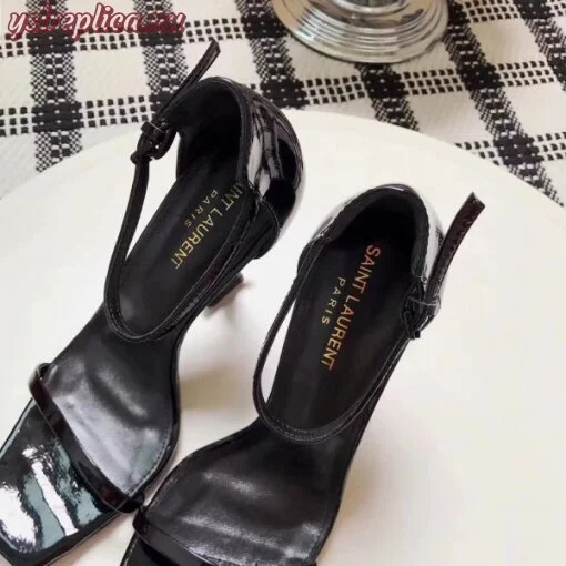 Replica YSL Fake Saint Laurent Opyum 110 Sandals In Black Palent Leather 7