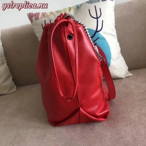 Replica YSL Fake Saint Laurent Red Teddy Drawstring Bag 5