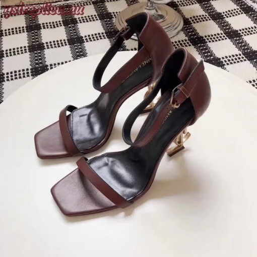 Replica YSL Fake Saint Laurent Opyum 110 Sandals In Burgundy Leather 3