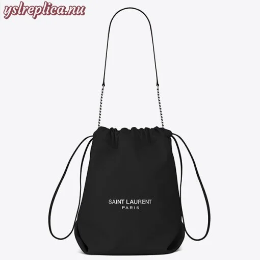 Replica YSL Fake Saint Laurent Black Teddy Drawstring Bag