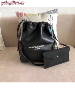 Replica YSL Fake Saint Laurent Black Teddy Drawstring Bag 2