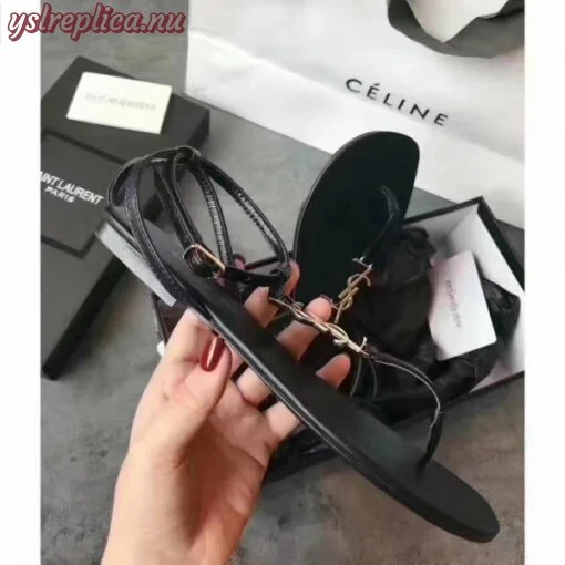 Replica YSL Fake Saint Laurent Black Nu Pieds T-strap Sandals 7