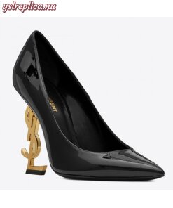 Replica YSL Fake Saint Laurent Black Opyum Pumps With Gold-toned Heel