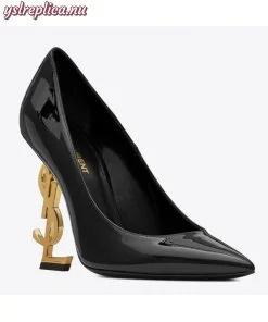 Replica YSL Fake Saint Laurent Black Opyum Pumps With Gold-toned Heel