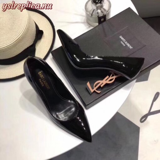 Replica YSL Fake Saint Laurent Black Opyum Pumps With Gold-toned Heel 3