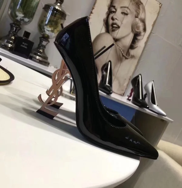 Replica YSL Fake Saint Laurent Black Opyum Pumps With Gold-toned Heel 8