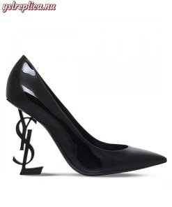 Replica YSL Fake Saint Laurent Opyum 110 pump In Black Patent Leather