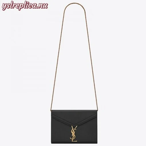 Replica YSL Fake Saint Laurent WOC Cassandra Chain Wallet In Black Leather