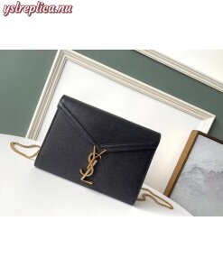 Replica YSL Fake Saint Laurent WOC Cassandra Chain Wallet In Black Leather 2