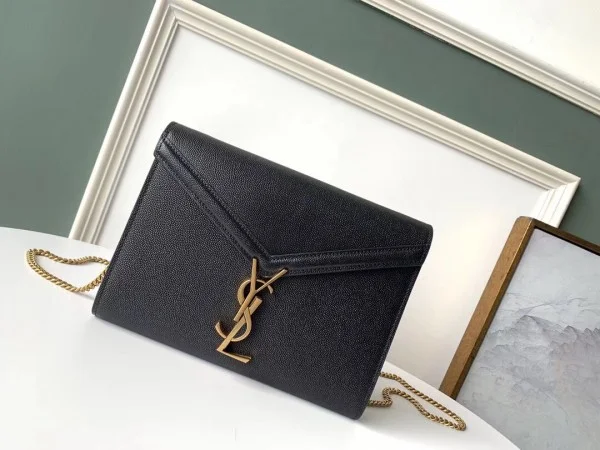 Replica YSL Fake Saint Laurent WOC Cassandra Chain Wallet In Black Leather 2