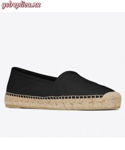 Replica YSL Fake Saint Laurent Monogram Espadrilles In Black Lambskin