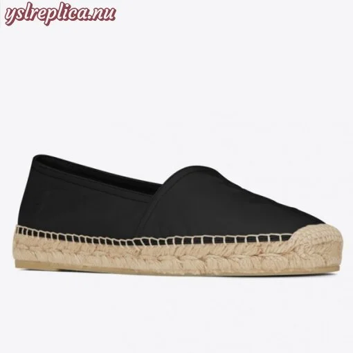 Replica YSL Fake Saint Laurent Monogram Espadrilles In Black Lambskin