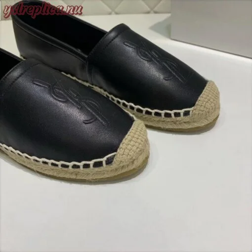 Replica YSL Fake Saint Laurent Monogram Espadrilles In Black Lambskin 2