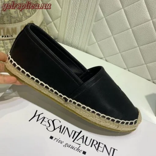 Replica YSL Fake Saint Laurent Monogram Espadrilles In Black Lambskin 4