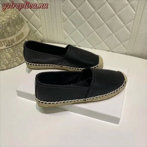 Replica YSL Fake Saint Laurent Monogram Espadrilles In Black Lambskin 6