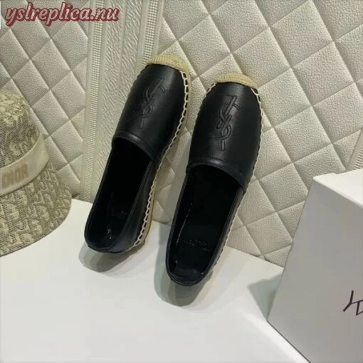 Replica YSL Fake Saint Laurent Monogram Espadrilles In Black Lambskin 8