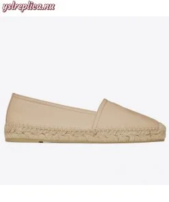 Replica YSL Fake Saint Laurent Monogram Espadrilles In Beige Lambskin