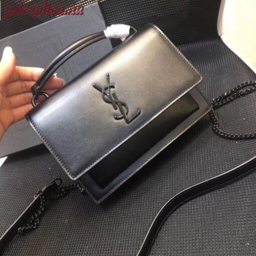 Replica YSL Fake Saint Laurent WOC Sunset Chain Wallet All Black 7