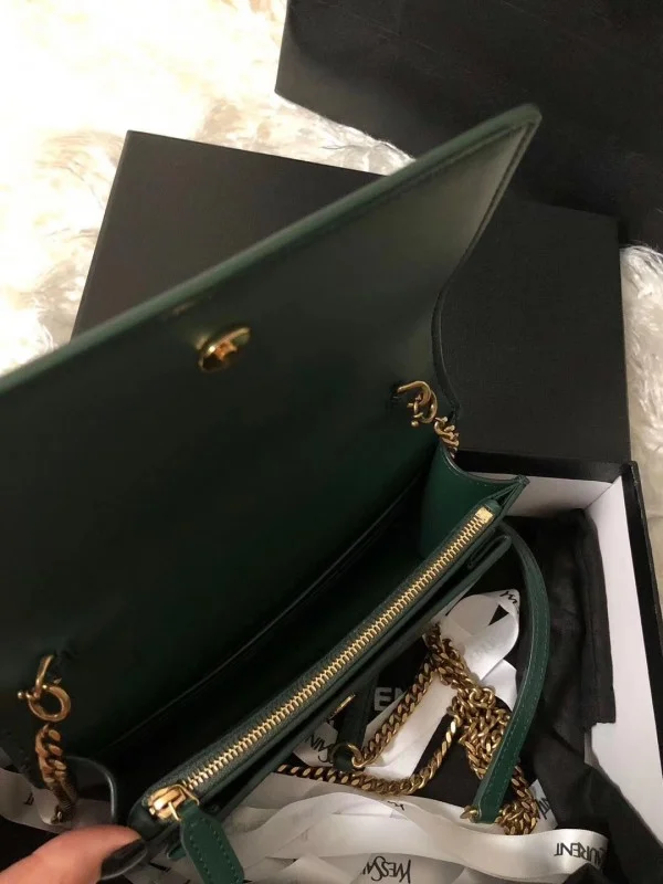Replica YSL Fake Saint Laurent WOC Sunset Chain Wallet In Green Calfskin 2