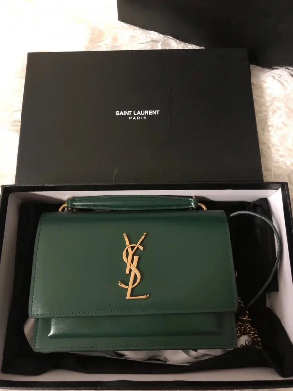 Replica YSL Fake Saint Laurent WOC Sunset Chain Wallet In Green Calfskin 4