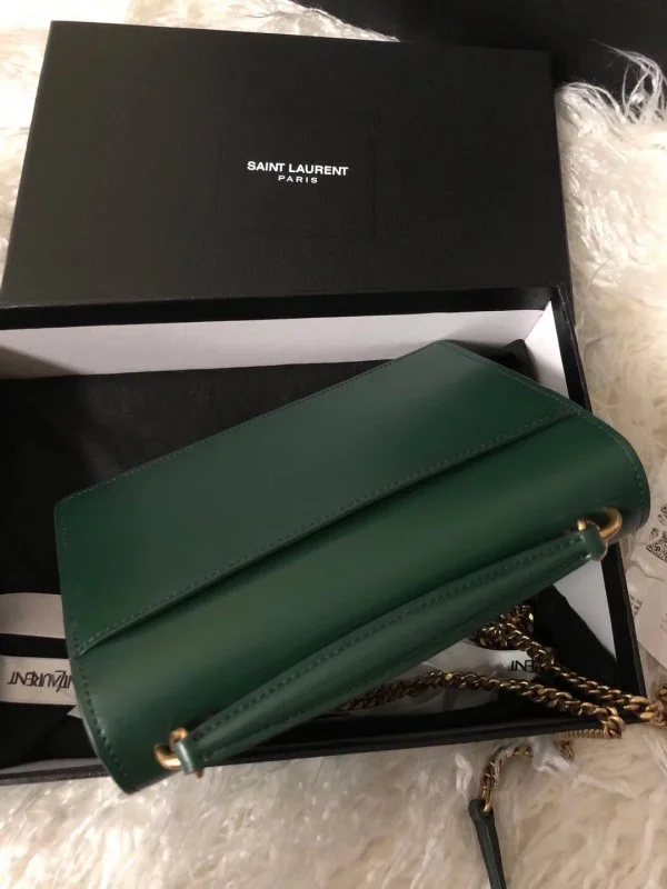Replica YSL Fake Saint Laurent WOC Sunset Chain Wallet In Green Calfskin 5