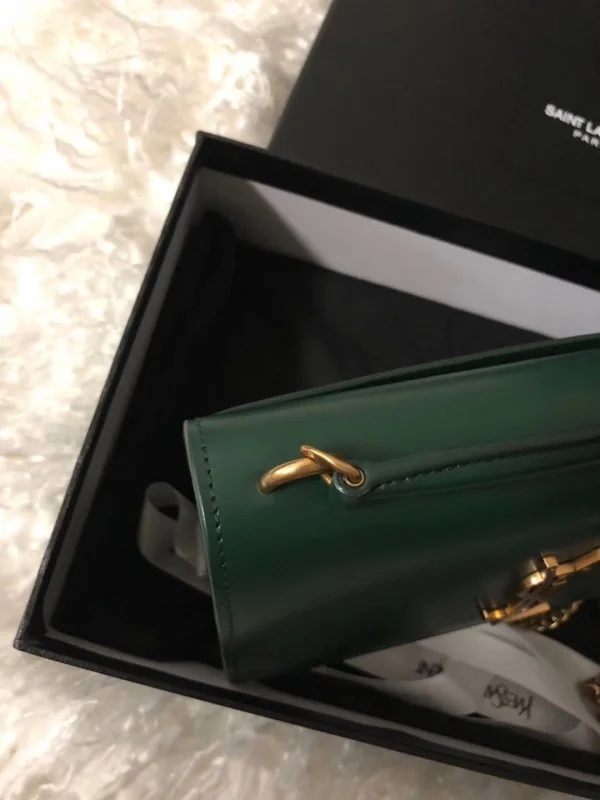 Replica YSL Fake Saint Laurent WOC Sunset Chain Wallet In Green Calfskin 7