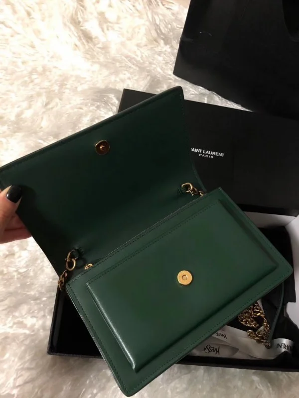 Replica YSL Fake Saint Laurent WOC Sunset Chain Wallet In Green Calfskin 8