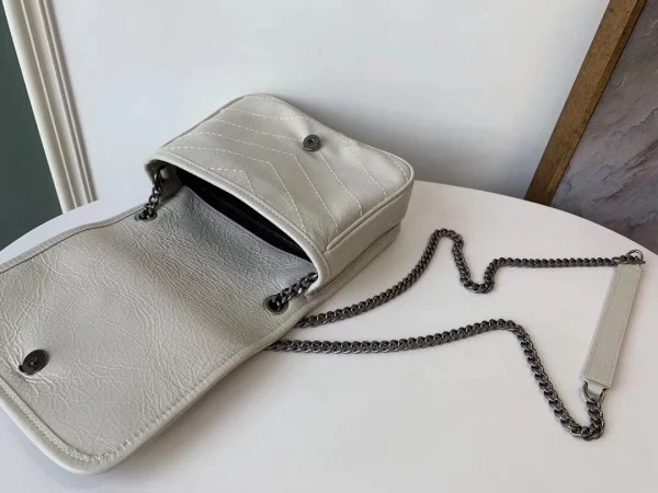 Replica YSL Fake Saint Laurent WOC Niki Chain Wallet In White Crinkled Leather 3