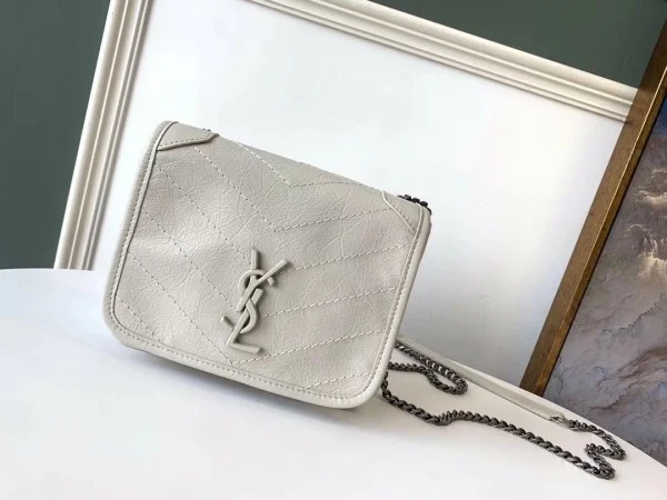 Replica YSL Fake Saint Laurent WOC Niki Chain Wallet In White Crinkled Leather 7