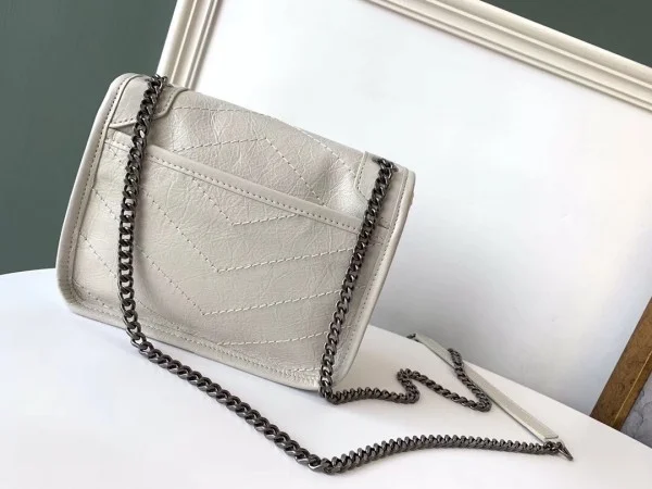 Replica YSL Fake Saint Laurent WOC Niki Chain Wallet In White Crinkled Leather 8