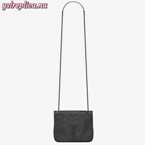 Replica YSL Fake Saint Laurent WOC Niki Chain Wallet In Storm Crinkled Leather