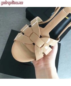 Replica YSL Fake Saint Laurent Tribute Sandals In Powder Patent Leather