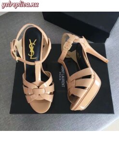 Replica YSL Fake Saint Laurent Tribute Sandals In Powder Patent Leather 2