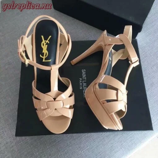 Replica YSL Fake Saint Laurent Tribute Sandals In Powder Patent Leather 3