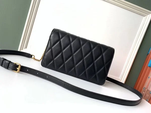 Replica YSL Fake Saint Laurent Angie Chain Bag In Black Diamond Lambskin 4