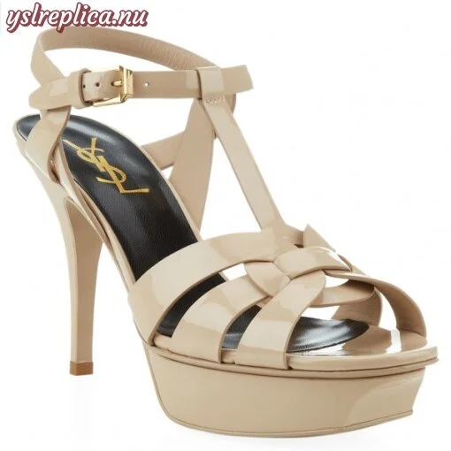 Replica YSL Fake Saint Laurent Tribute Sandals In Powder Patent Leather 4