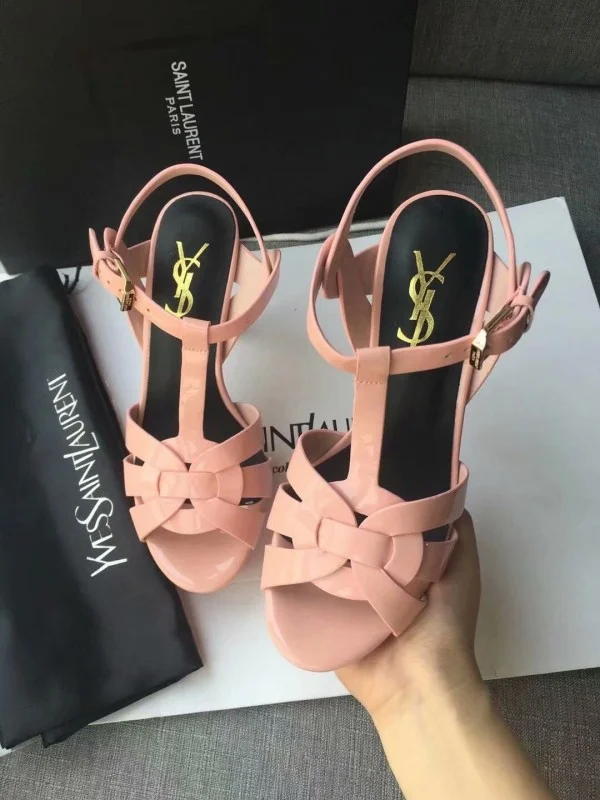 Replica YSL Fake Saint Laurent Tribute Sandals In Pink Patent Leather