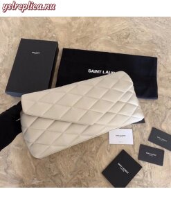 Replica YSL Fake Saint Laurent Sade Puffer Envelope Clutch In White Lambskin 2