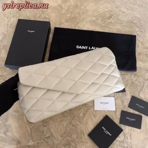 Replica YSL Fake Saint Laurent Sade Puffer Envelope Clutch In White Lambskin 2
