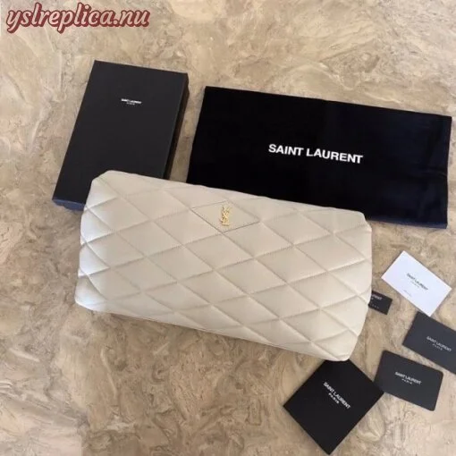Replica YSL Fake Saint Laurent Sade Puffer Envelope Clutch In White Lambskin 6