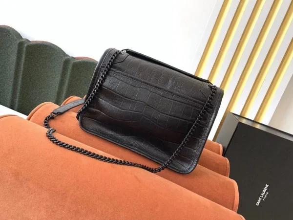 Replica YSL Fake Saint Laurent Niki Baby Bag In Black Crocodile Embossed Leather 7