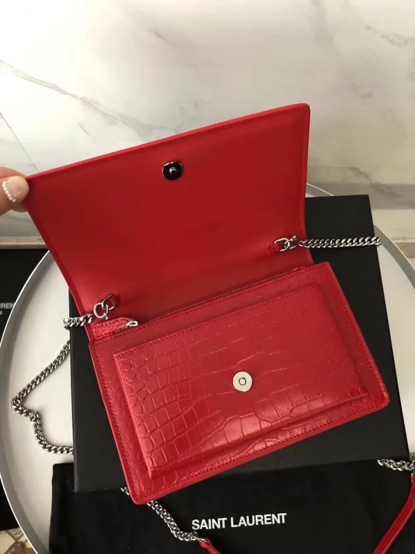 Replica YSL Fake Saint Laurent WOC Sunset Chain Wallet In Red Croc-Embossed Leather 3