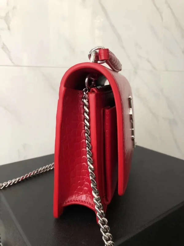Replica YSL Fake Saint Laurent WOC Sunset Chain Wallet In Red Croc-Embossed Leather 4