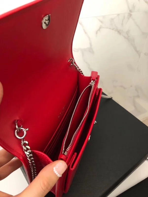 Replica YSL Fake Saint Laurent WOC Sunset Chain Wallet In Red Croc-Embossed Leather 5